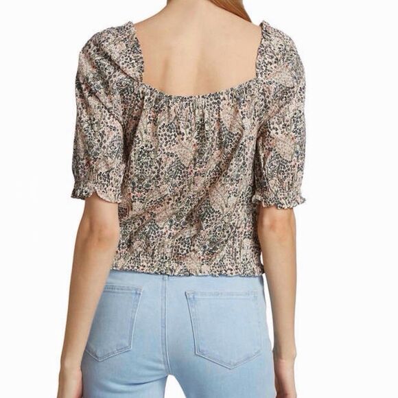 Paige Elise Floral Puffed Sleeve Crop Top In Ecru Multi Short Sleeve Medium - Picture 2 of 11